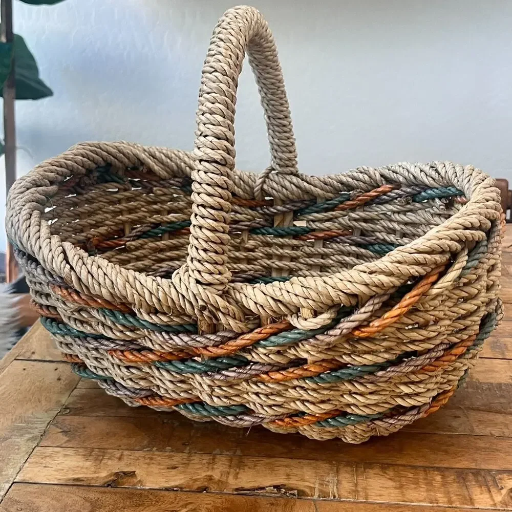 Vintage Woven Rope Wicker Basket 14.5